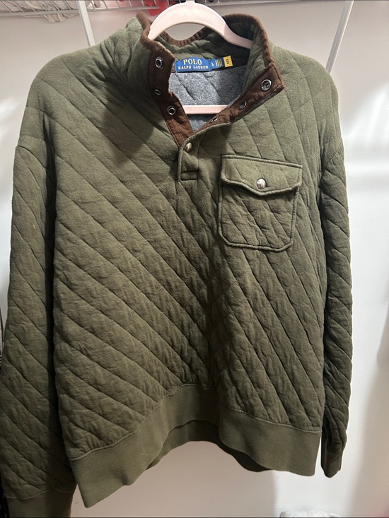 Polo Ralph Lauren Other - Polo by Ralph Lauren Olive Green Quilted Pullover Sweater with Brown Trim